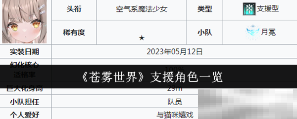 《苍雾世界》支援角色一览